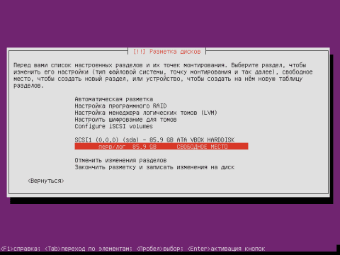 Установка Ubuntu 12.04 Server, создали пустую таблицу разделов