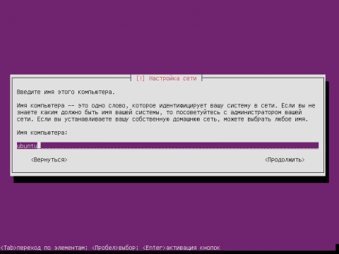 Установка Ubuntu 12.04 Server, вводим имя сервера