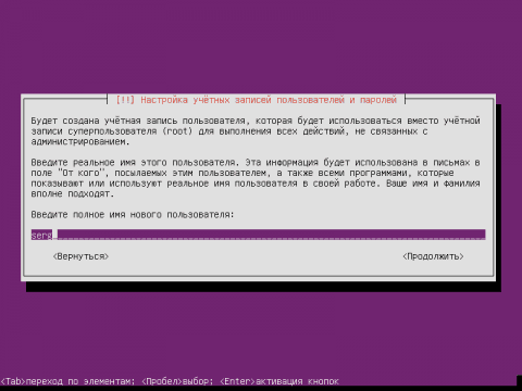 Установка Ubuntu 12.04 Server, вводим имя администратора сервера