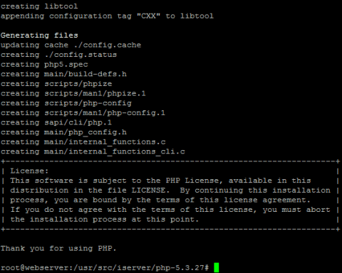 Закончили конфигурирование PHP для установки PHP 5.3.27 в Debian Wheezy для ISPConfig