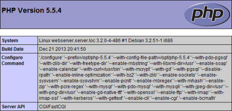 Проверка работоспособности устновленной версии php 5.5.4 для панели ISPConfig 3 в Debian Wheezy