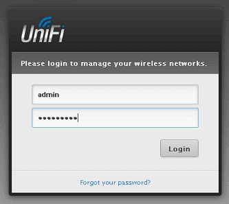 Вводим логин и пароль на вход в интерфейс UNIFI