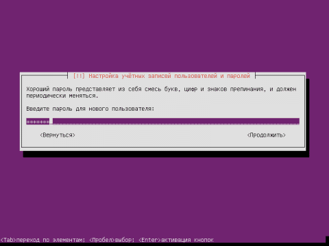Установка Ubuntu 12.04 Server, вводим пароль администратора сервера