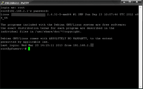 Подключились к удаленному серверу Linux по SSH используя программу Putty