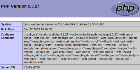 Проверка работоспособности устновленной версии php 5.3.27 для панели ISPConfig 3 в Debian Wheezy